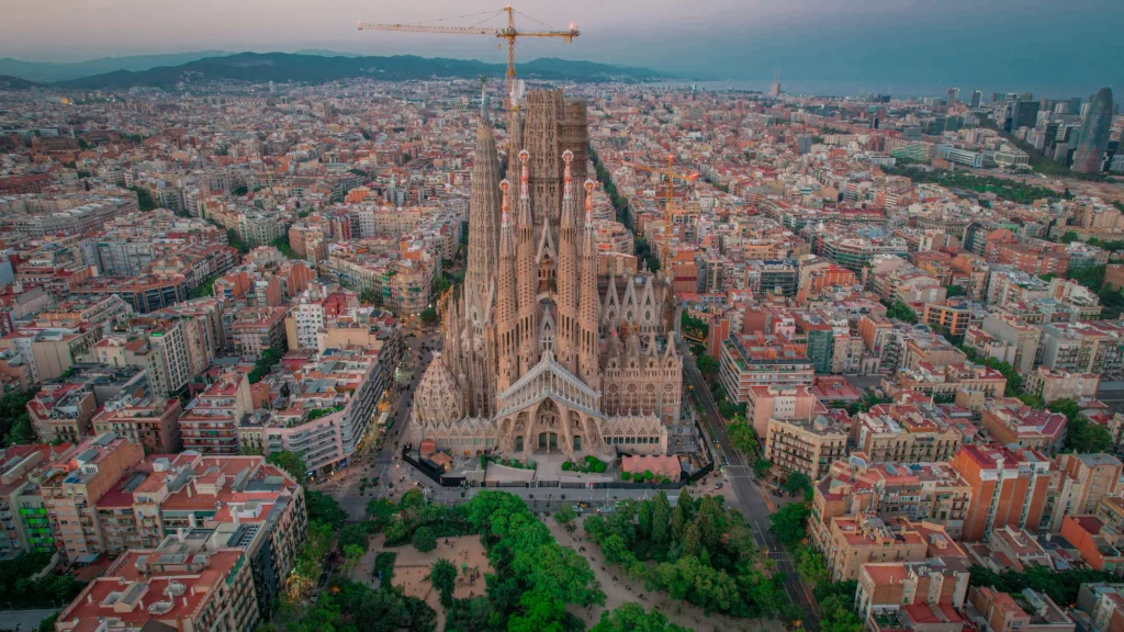 Aerial view of the Sagrada Família in Barcelona