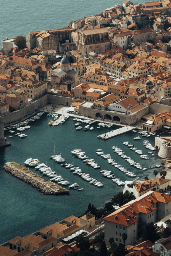 Aerial view of Dubrovnik old town and its walls