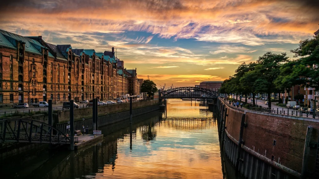 Hamburg, speicherstadt, channel, houses, germany