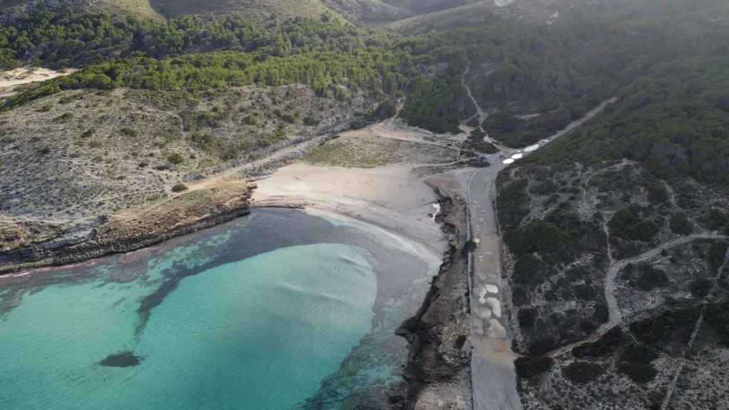 Aerial view of a turquoise beach near Artà, Majorca