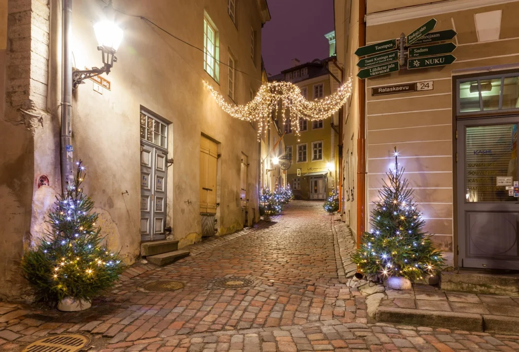 Tallinn, streets, lights, christmas tree, christmas